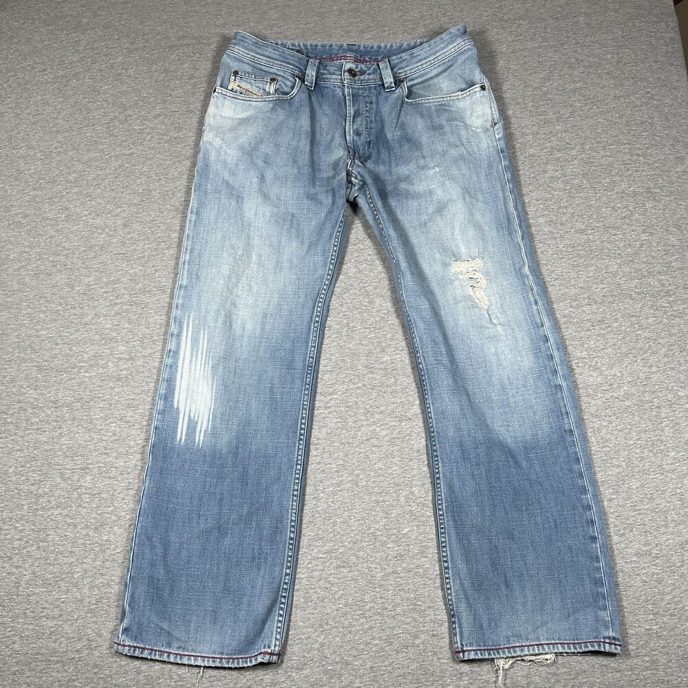 Diesel Industry Jeans Mens 34 Blue Light Wash Straight Distressed Denim Italy